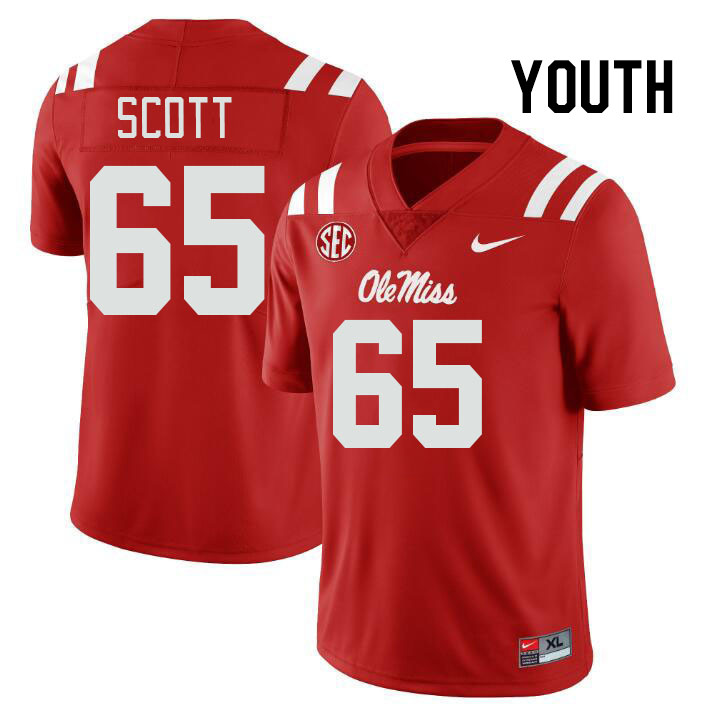 Youth #65 Gerquan Scott Ole Miss Rebels College Football Jerseys Stitched-Red